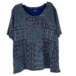 Catherines 3X Scoop Neck Top Stretch Geometric Boho Mature
